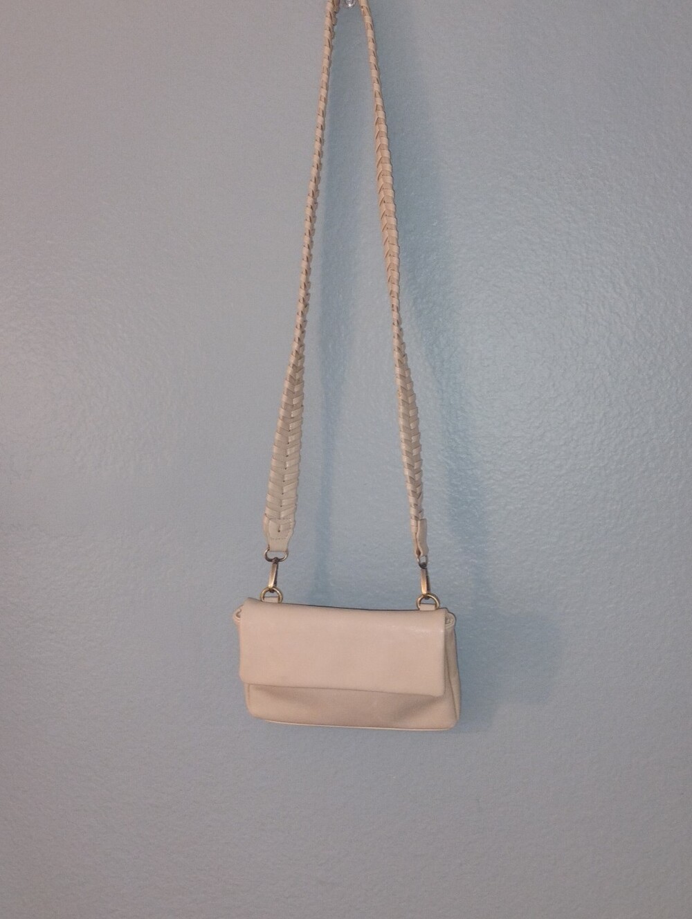 Cream Crossbody Shoulder Bag with Braided Strap